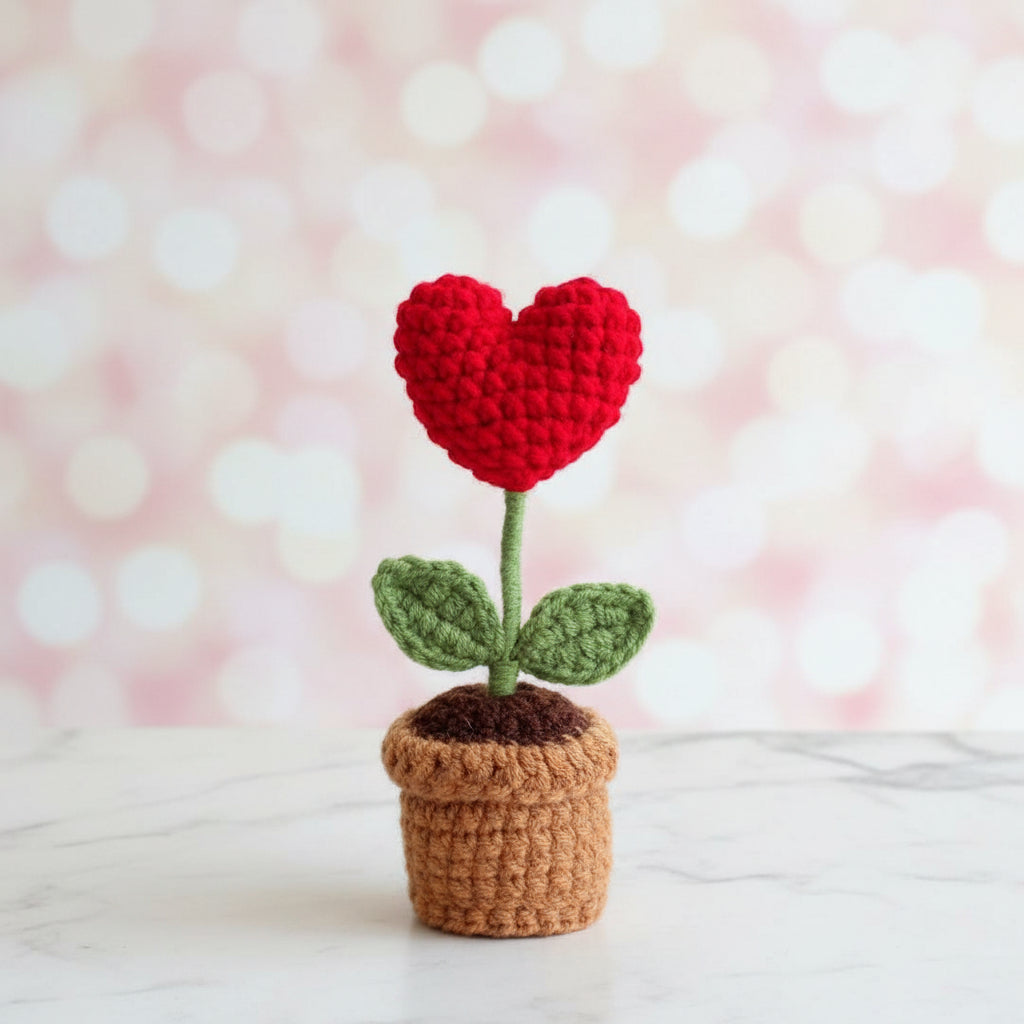 Handmade Knitted Heart-Shaped Flower